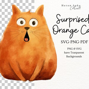 Surprised Funny Orange Cat Clipart SVG, PDF & PNG Formats, Invitations Cards Sublimation Stationary Wall Art Junk Journals Mugs