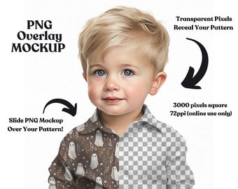 Shirt on Toddler Boy PNG Mockup Mobile Friendly Use Canva/Photoshop Slide Mockup Over Patterns Help Customers Visualize Patterns DOWNLOAD