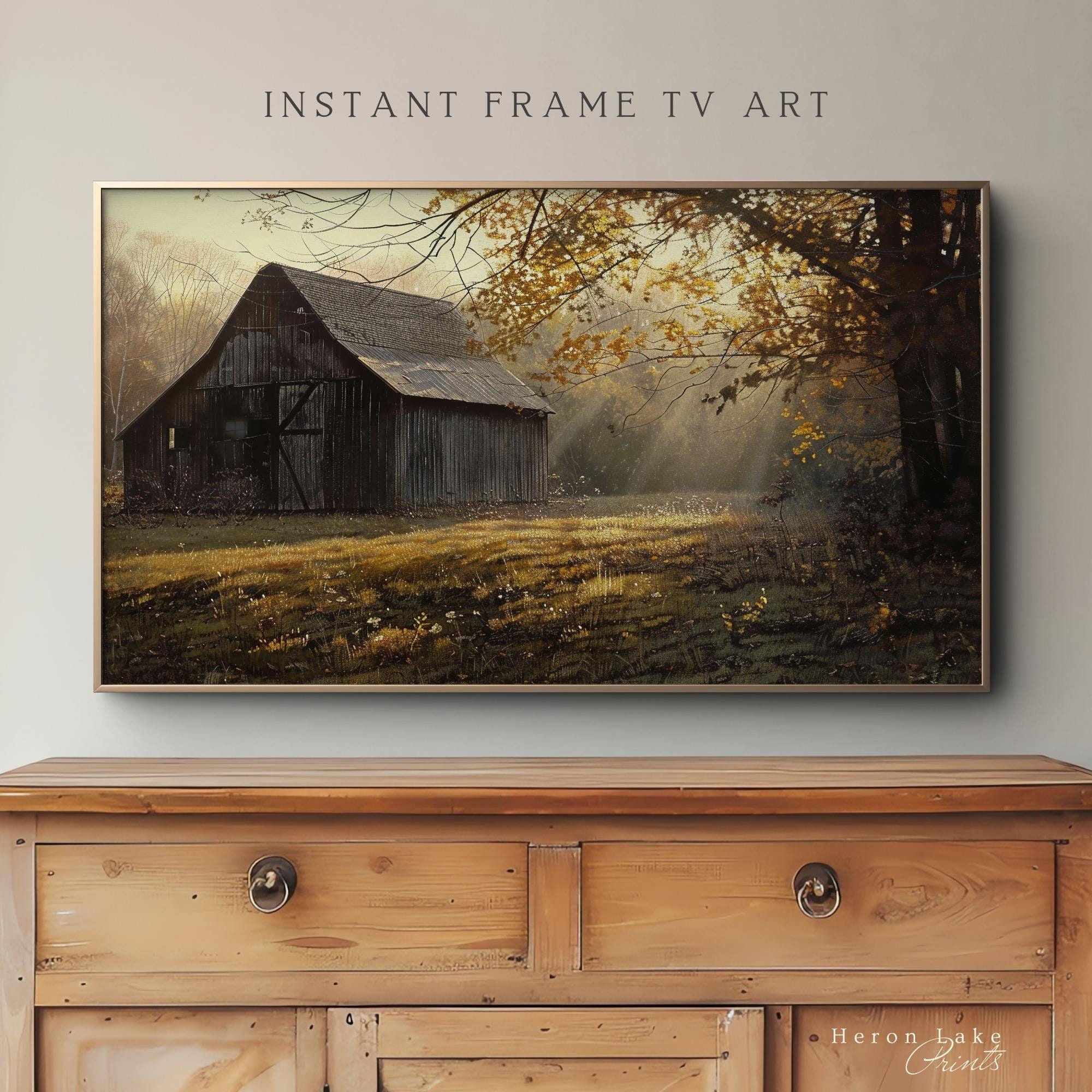 Vintage Barn Landscape Painting for Samsung Frame TV (instant