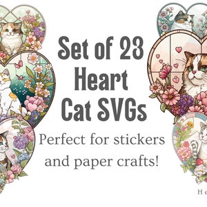 Style de vitrail chat chaton coeur Clip Art, graphiques vectoriels SVG pour cartes, Invitations, artisanat en papier, conception complexe, Kawaii Clip Art