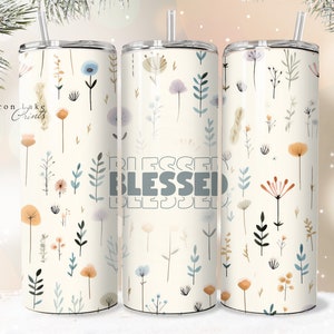 Gesegnet, Shabby Chic Floral Christian Jesus Tumbler Wrap PNG 20 oz Gerade Becher Sublimation PNG Download Nahtlos