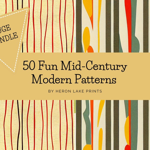 50 Mid-Century Modern Seamless Digitale Papiere/Muster | Space, Punkte, Abstrakte, Fette und Gedämpfte Farben | Scrapbooking, Basteln, Karten, Kunst