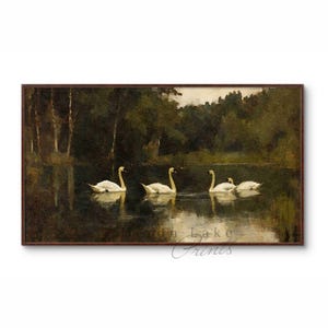 Watercolor Swans on a Forest Lake Painting Samsung Frame Art TV or Gallery TV 4k 16:9 Art for Television