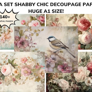 140+ Shabby Chic Flower Floral Decoupage Modpodge A1 Formaat Digitale Papers ENORME Prints Scrapbooking Junk Journals Wall Art Crafting