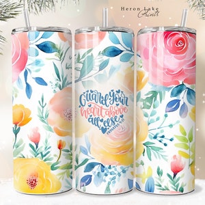 Beschütze dein Herz über alles andere, Jesus Tumbler Wrap PNG Floral Christian 20 oz Straight Sublimation Download Seamless