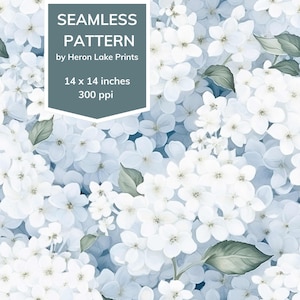 Pastell, Blau und Weiß Hortensien Aquarell Nahtlose Wiederholung Muster Fliese, Shabby Chic Cottagecore, Feminine Girly Design für POD Werbung