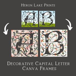 Marcos CANVA Letras mayúsculas decorativas, monograma del alfabeto CANVA Marcos de letras Formas de plantilla, impresión bajo demanda o elaboración, soltar y arrastrar