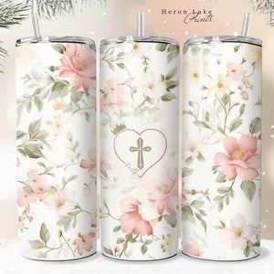 Glaube Kreuz Herz Jesus Tumbler Wrap PNG Floral Christian 20 oz Gerade Sublimation Download Nahtlos