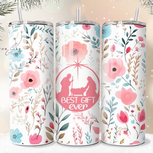 Bestes Geschenk aller Zeiten, Shabby Chic Floral Christian Jesus Tumbler Wrap PNG 20 oz Gerade Becher Sublimation PNG Download Nahtlos