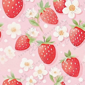 Süße Erdbeere Musterdesign-Wiederholungsfliese, für Textilien, Kunsthandwerk, Scrapbooking, Obst-Digital-Papier-Stoff SOFORT-DOWNLOAD