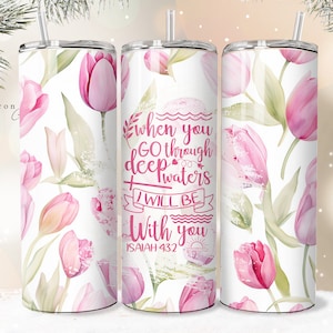 Deep Waters Jesaja 43:2 Shabby Chic Christian Jesus Tumbler Wrap PNG 20 oz Straight Tumbler Sublimation PNG Instant Download Seamless