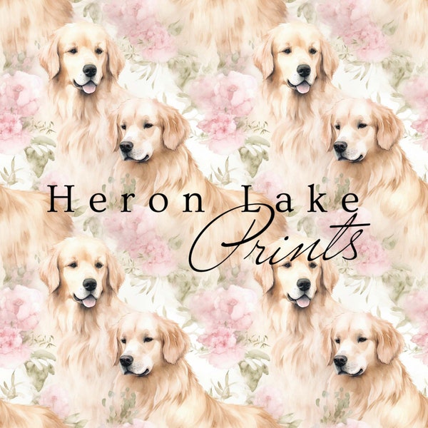 Golden Retrievers and Pink Flowers  Seamless Pattern Repeat Tile, for Textiles, Crafts, Scrapbooking, INSTANT DOWNLOAD Shabby Chic