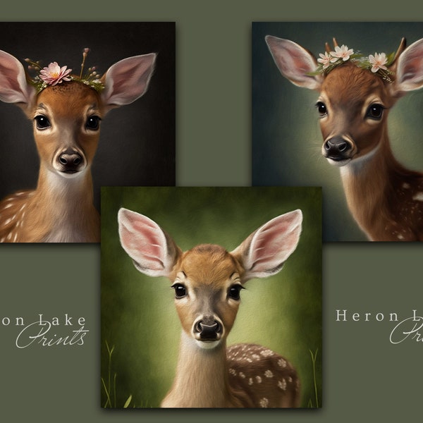 Woodland Fawn  Printable Wall Art Gallery Set of Three Square Prints| Woodland Nursery| Print up to 30 inches x 30 inches | Digital Prints