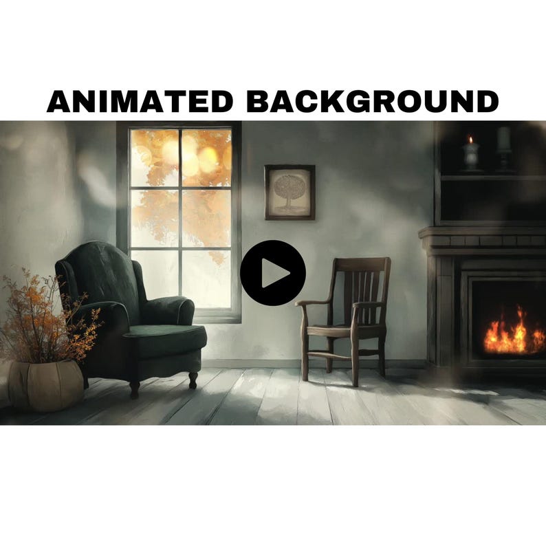 Animated Background, Video Loop, Cozy Autumn Room With Fireplace , 4k