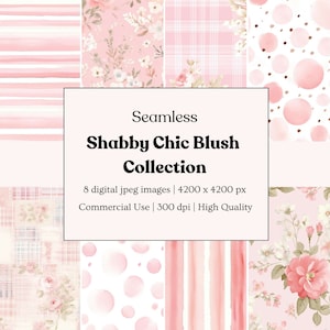 8 Shabby Chic Blush Seamless Patterns, POD, Commercial Use, Use for Printing Textiles, Paper Crafts Backgrounds Junk Journals, Nursery Decor