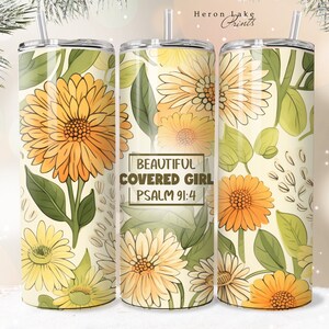 Psalm 91 Beautiful Covered Girl Shabby Chic Floral Christian Jesus Tumbler Wrap PNG 20 oz Straight Tumbler Sublimation PNG Download Seamless