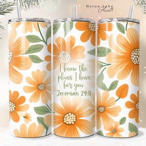 Jeremia 29:11 Ich kenne die Pläne, die ich für dich habe Jesus Tumbler Wrap PNG Floral Christian 20 oz Gerade Sublimation Download Nahtlos