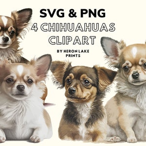 Cute Chihuahua Dog Clip Art, Set of Four, SVG & PNG, for Printing and Crafting