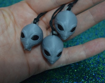 Set of 3 Alien Head Necklaces Grey and black friendship necklaces unique eclectic festival boho scifi extraterrestrial ufo martian area 51