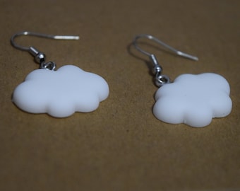 Cute Cloud Earrings White Silver Soft Kawaii Pastel Light Feminine Cartoon Simple Minimal Gift Idea Adorable Precious Fun Eclectic Unique