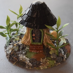DIY Miniature Stump House! Treehouse for Fairy Gnome Gardens Faerie Garden Mini Unique gift idea paint party group crafts Fairycore Decorate