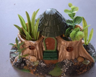 DIY Fairy House!  Gnome Garden Miniature Stump Cottage!  Unique Gift Idea Paint your own planter Air Plants Fairycore Fairygrunge decorate