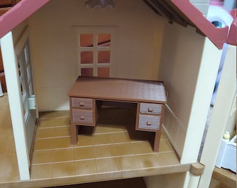 Adorable miniature desk for calico critters scale dollhouse minis customizable removable drawers! So cute tiny decor furniture Sylvanian
