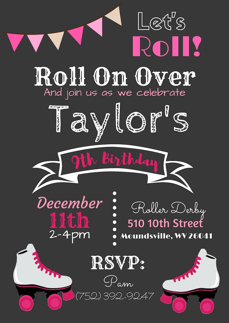 Roller Skating Party Invitation DIGITAL FILE Etsy