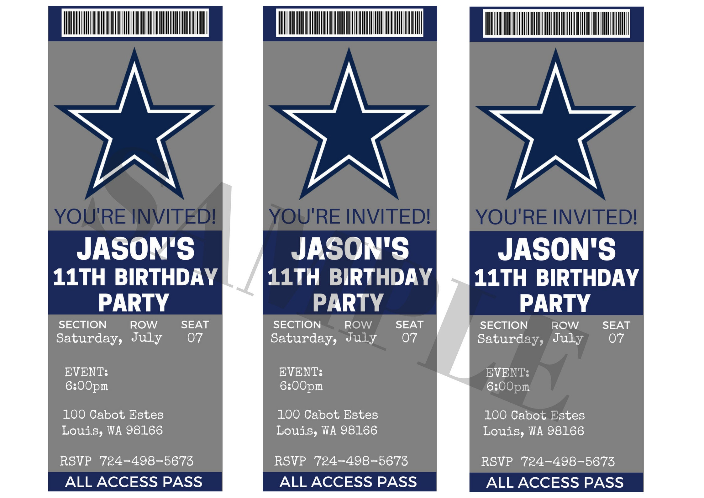 Dallas Cowboys Birthday Ticket Party Invitations Custom Etsy