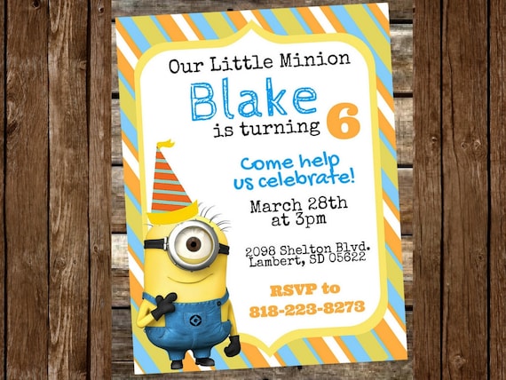 Minion Party Invitations Custom Personalized Digital Etsy - roblox invitations personalised birthday party invites ebay