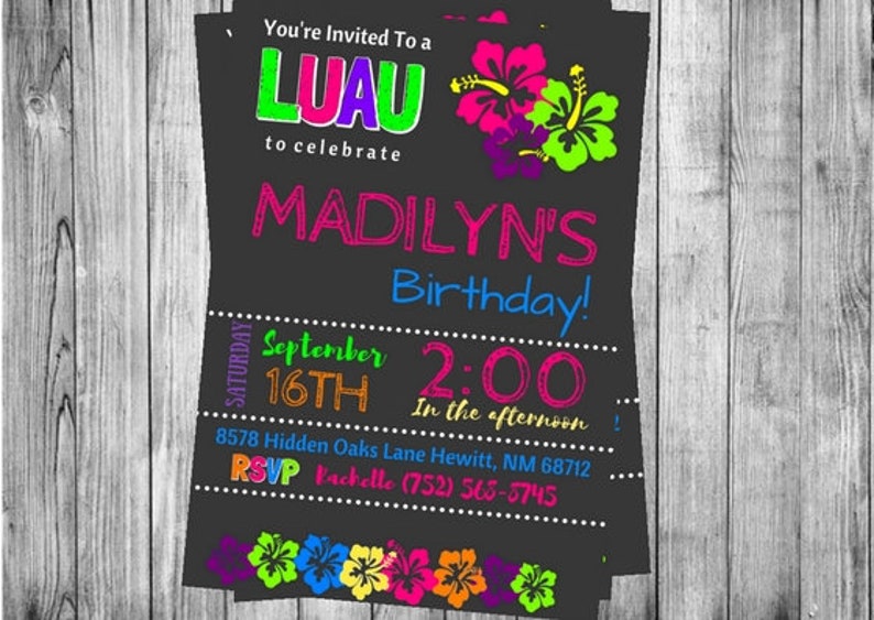 Luau Hawaiian Themed Birthday Party Invitations... Custom Etsy