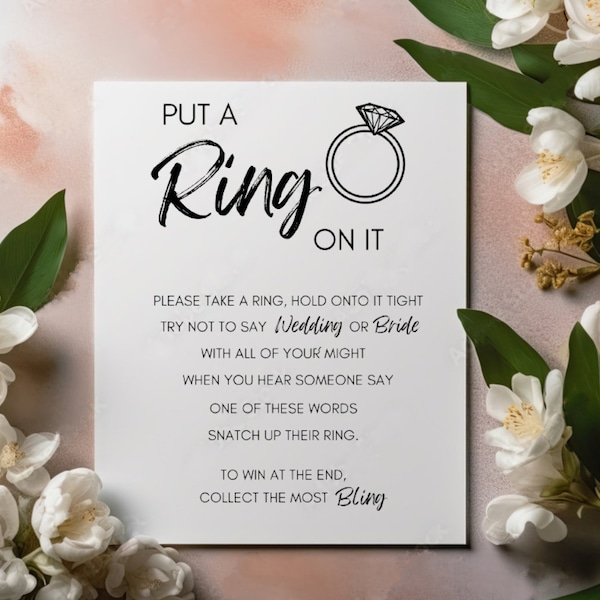 Put a Ring on It Bridal Shower Engagement Party Game DIGITAL INSTANT DOWNLOAD