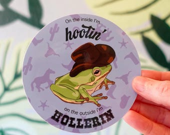 Cowboy Frog Vinyl Sticker, Quirky Humor, 4-Inch Round