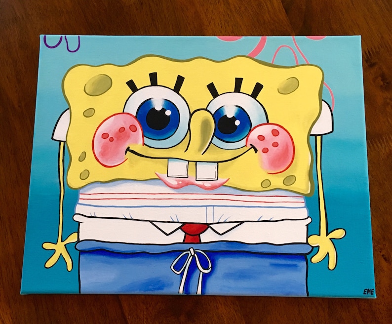 Spongebob 11 by 14 original acrylic painting on canvas | Etsy