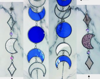Glass Moon & Stars Suncatcher – Celestial Window Hanging with Crystals