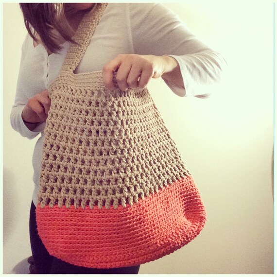 Items similar to Summer Tote Bag Crochet Market Bag Beach Bag ...