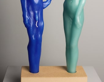 Figure candles. Two nude figure candles plus wood stand. OOAK rituals. Wedding gift. Anniversary present. Mood indicator?