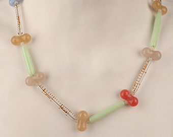 Science necklace. Lab glass necklace with vintage Czech barbell bead spacers. Doctor gift. Nurse gift. Spring colors!