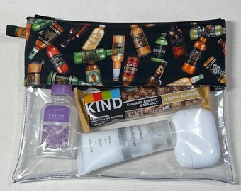 Clear Vinyl Pouch | Makeup Bag | Cosmetic Bag | Clear Pouch - Beer Bottles, Beer Bottle Caps