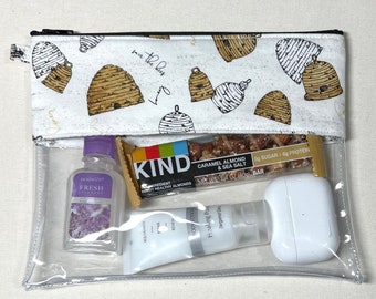 Clear Vinyl Pouch | Makeup Bag | Cosmetic Bag | Clear Pouch - Save the Bees, Beehives