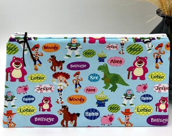 Large Zipper Pouch,  toiletry bag, travel bag, cosmetic bag, toy bag - Disney, Toy Story, Woody, Jessie, Buzz Lightyear, Rex, Hamm