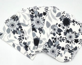 UnPaper Paperless Reusable Towel, Cloth Napkin, Cloth Wipe, 2ply- Set of 6 - Black, White, Grey Floral, Concrete Jungle by Moda Fabrics