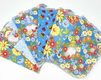 UnPaper Paperless Reusable Towel, Cloth Napkin, Cloth Wipe, 2ply- Set of 6 - Ladybugs, Gnomes, Butterflies, Snails