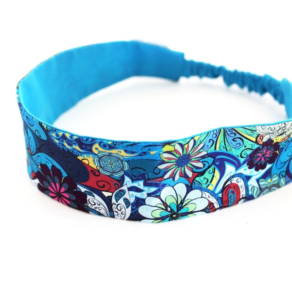 Bandeau cheveux enfant fleurs turquoise et multicolore