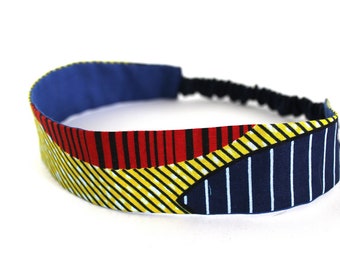 Bandeau cheveux femme wax bleu, rouge et jaune