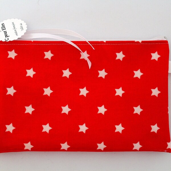 Trousse masque  en toile enduite étoiles rouge et blanche