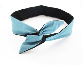 Rigid headband woman taffeta turquoise and black