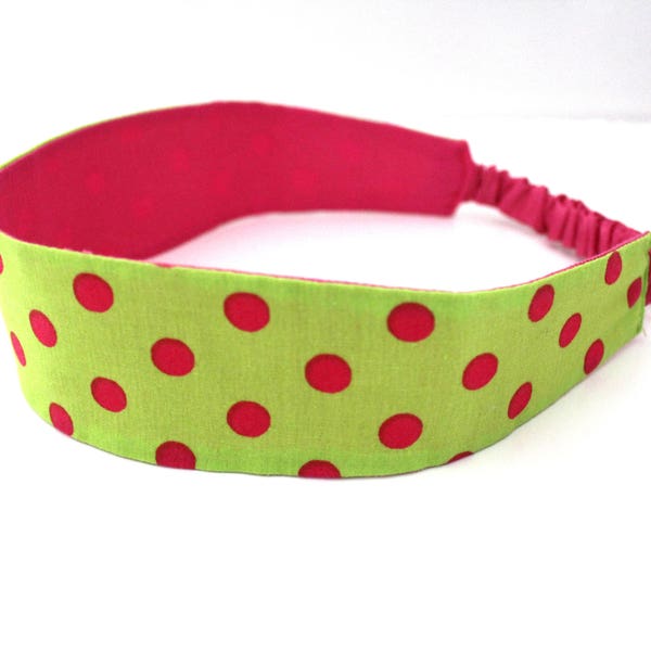 Bandeau cheveux enfant anis à pois rose