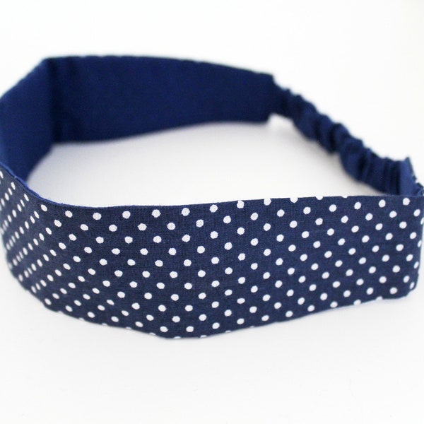 Bandeau femme pois bleu marine et blanc