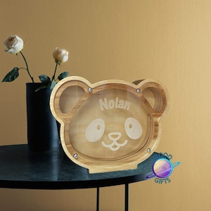 Panda Bear Piggy Bank Coin Saver gift for kids -  Custom personalized baby boy girl gift -  Montessori wooden piggy toy First birthday gift